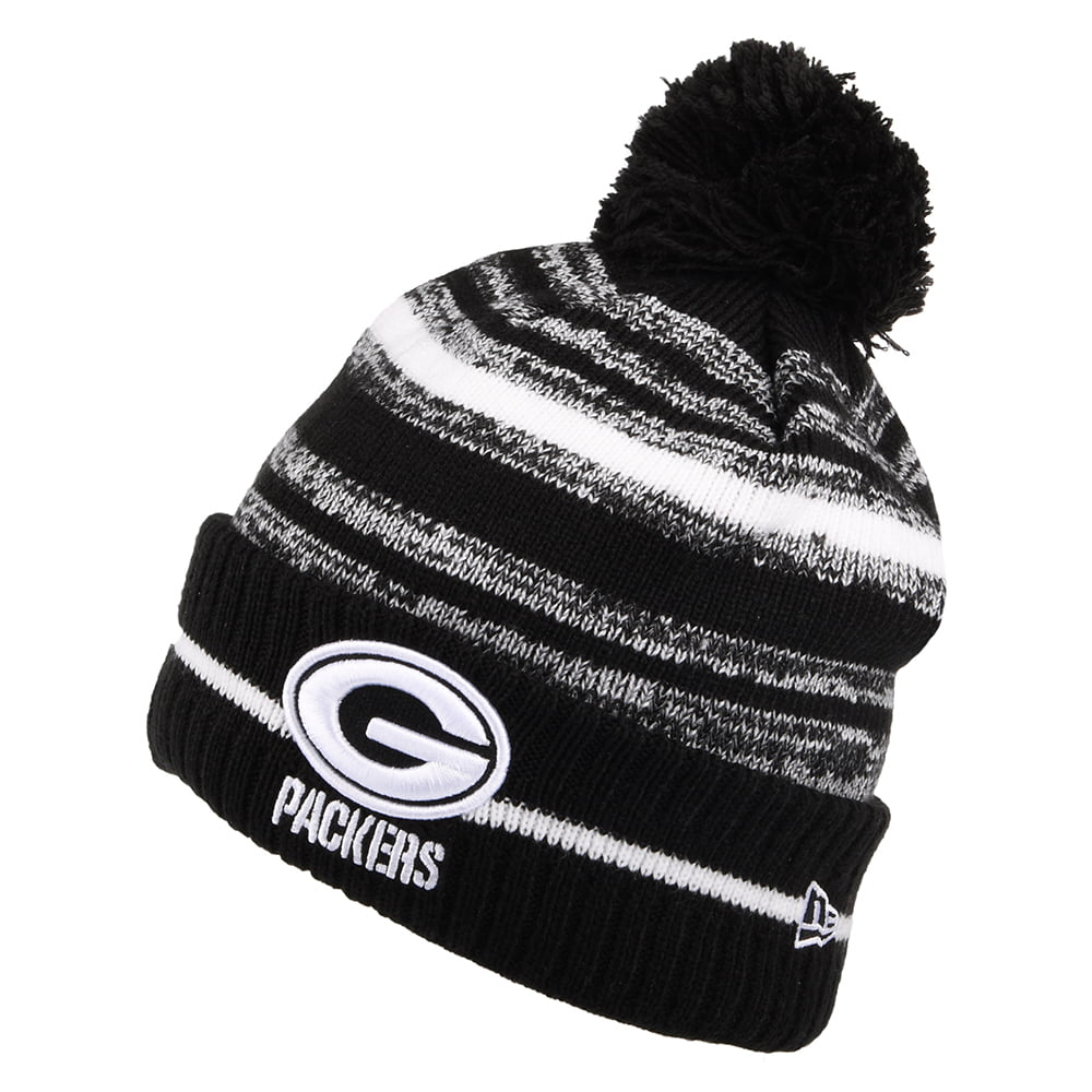 New Era Green Bay Packers Bobble Hat - NFL Sport Knit - Black