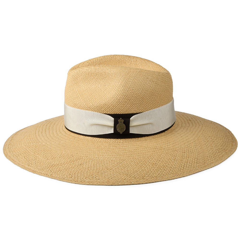 Christys Hats Classic Jessica Wide Brim Panama Hat With Cream-Brown Band - Natural