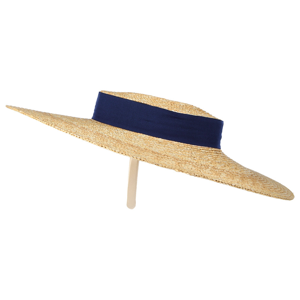 Failsworth Hats Pearl Straw Boater Hat - Natural-Navy