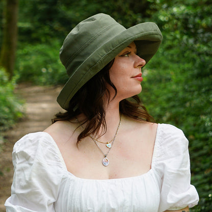 sur la tête Lily Linen-Cotton Packable Sun Hat - Olive