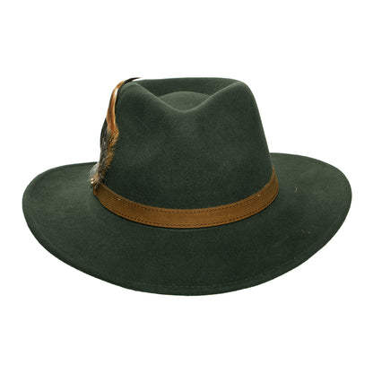 Failsworth Hats Showerproof Wool Felt Outback Hat With Feathers - Olive