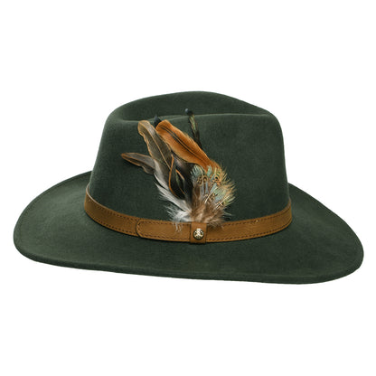 Failsworth Hats Showerproof Wool Felt Outback Hat With Feathers - Olive