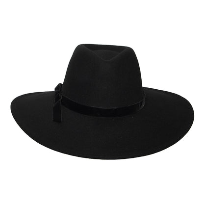 Scala Hats Calista Wool Felt Rancher Fedora Hat With Velvet Band - Black