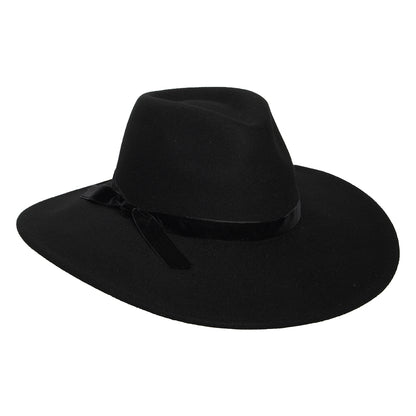 Scala Hats Calista Wool Felt Rancher Fedora Hat With Velvet Band - Black