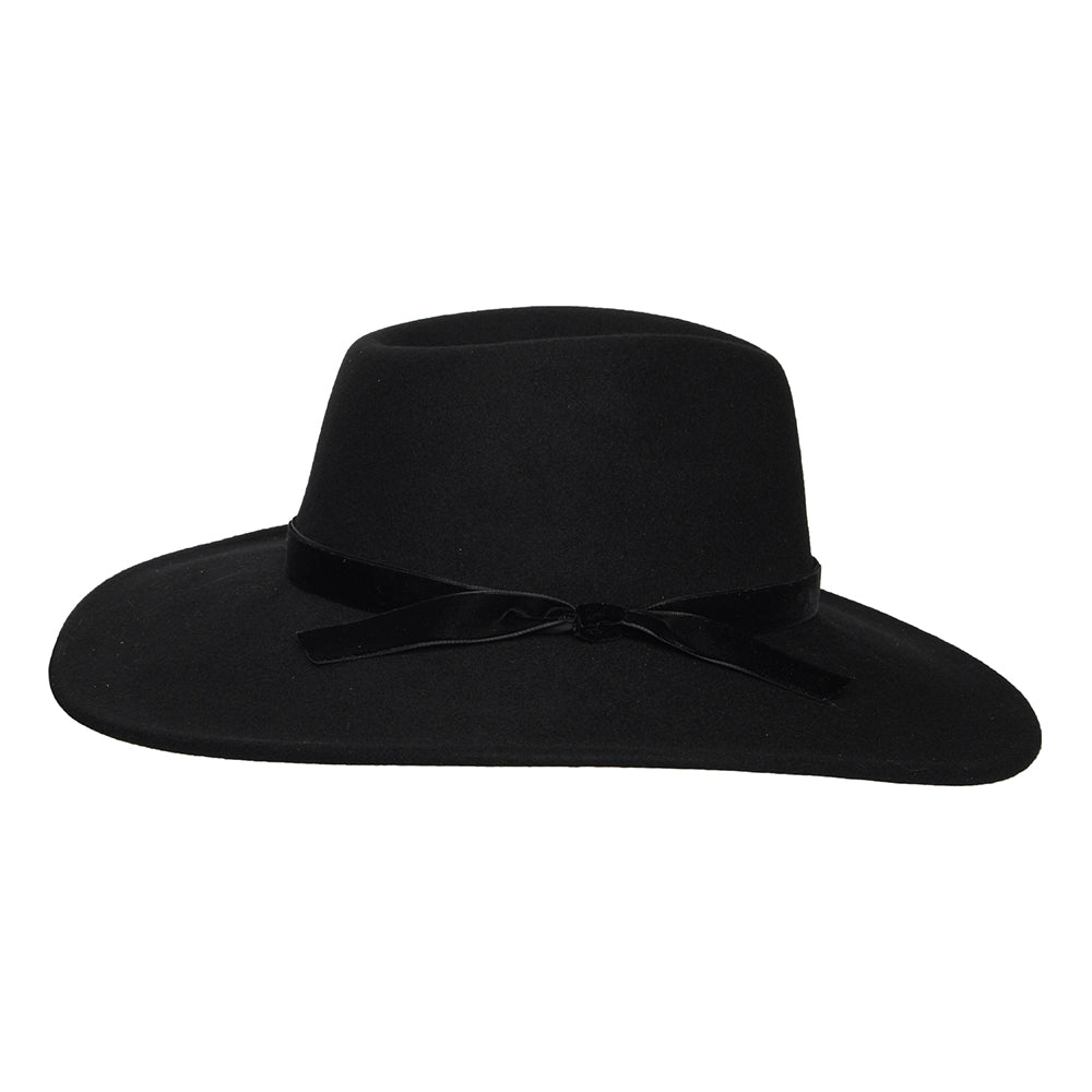 Scala Hats Calista Wool Felt Rancher Fedora Hat With Velvet Band - Black