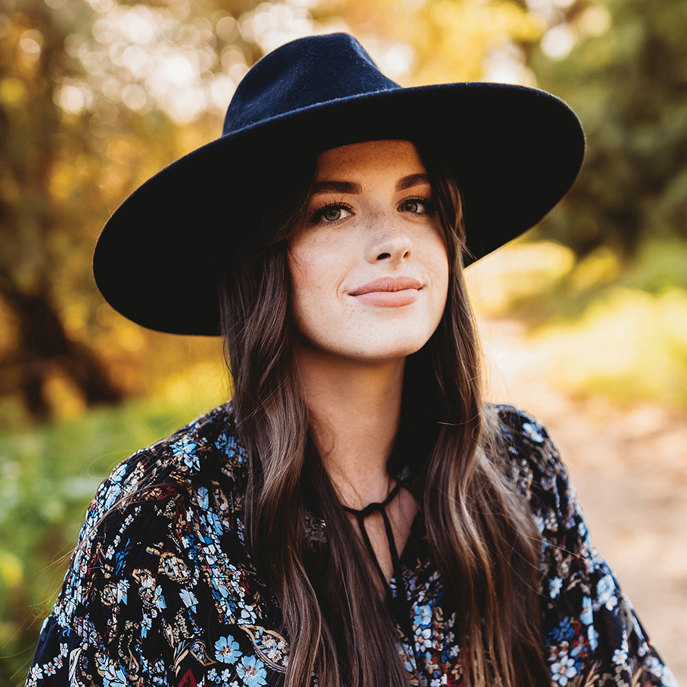 Scala Hats Calista Wool Felt Rancher Fedora Hat With Velvet Band - Black