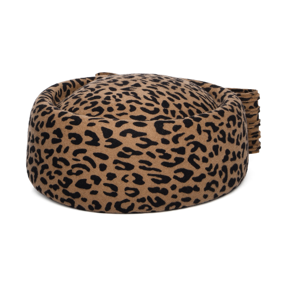 Whiteley Hats Jackie O Loop Bow Wool Pillbox Hat - Leopard