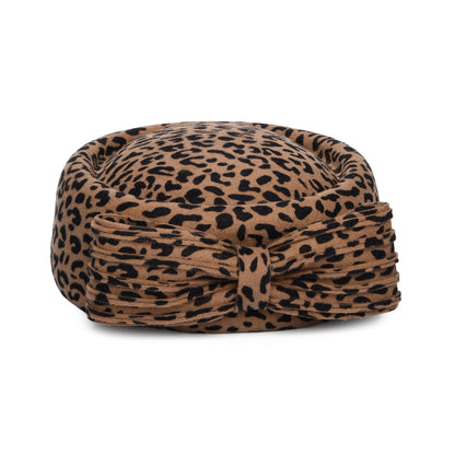 Whiteley Hats Jackie O Loop Bow Wool Pillbox Hat - Leopard