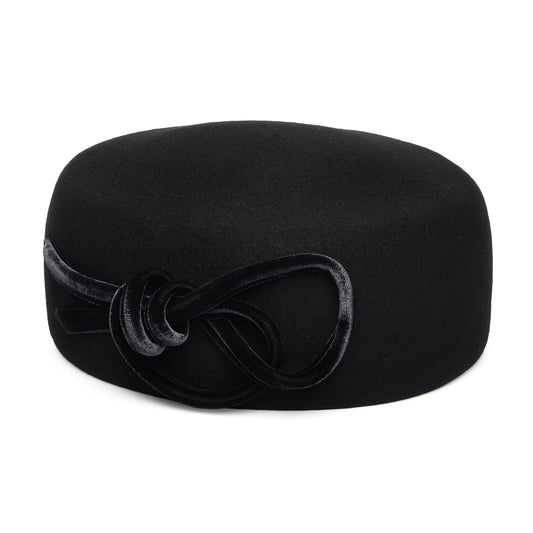 Whiteley Hats Caroline Wool Pillbox Hat With Velvet Bow - Black