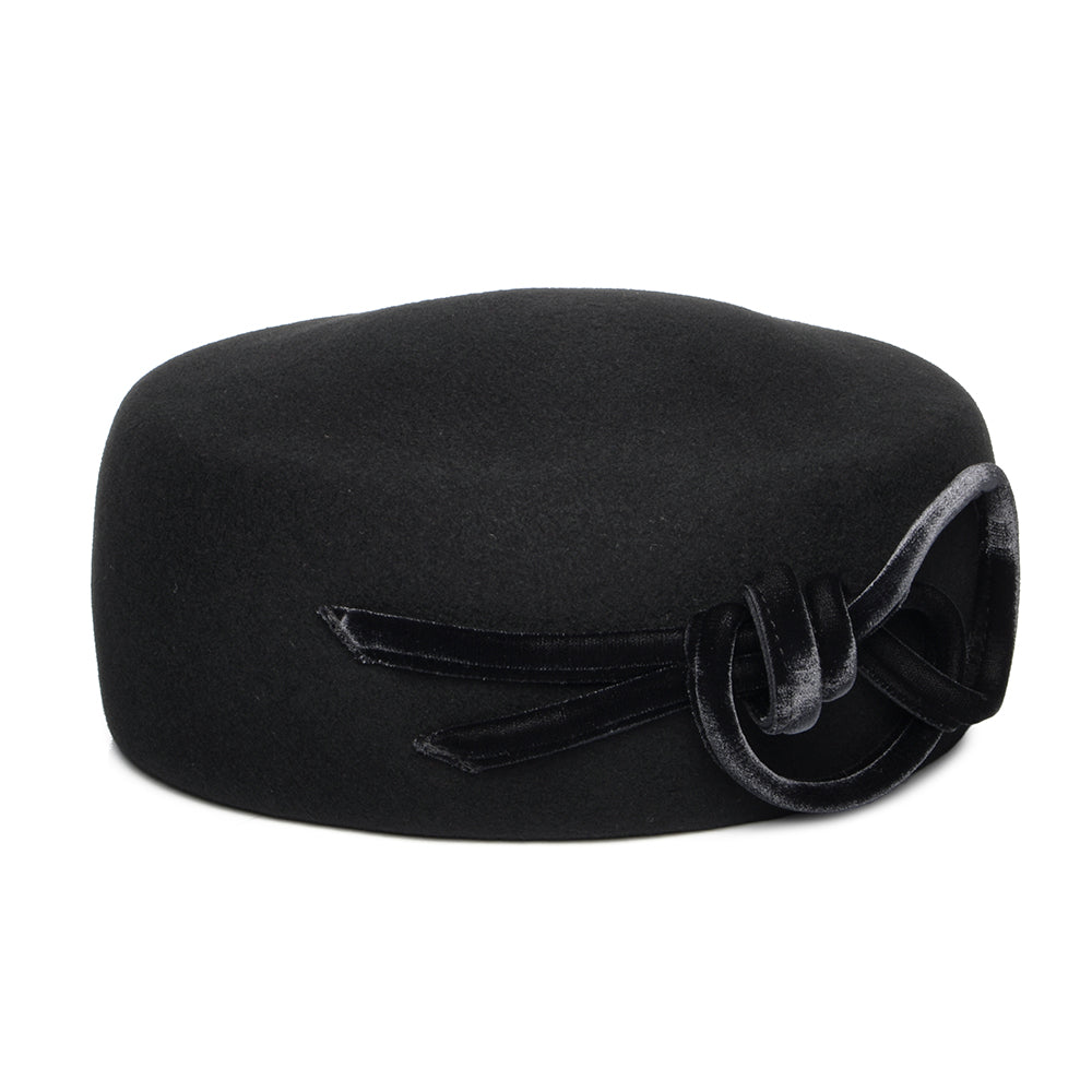 Whiteley Hats Caroline Wool Pillbox Hat With Velvet Bow - Black