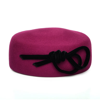 Whiteley Hats Caroline Wool Pillbox Hat With Velvet Bow - Magenta