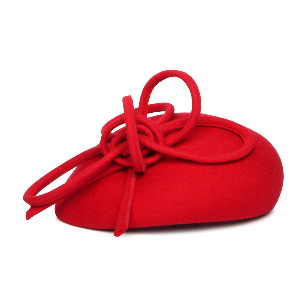 Whiteley Hats Rosey Wool Pillbox Hat with Swirl - Red