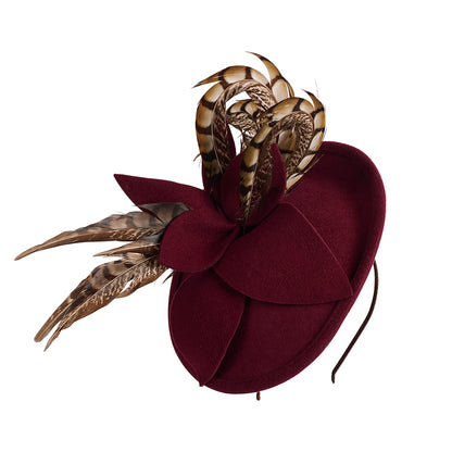 Failsworth Hats Wool Felt Disc Fascinator With Feathers - Wine