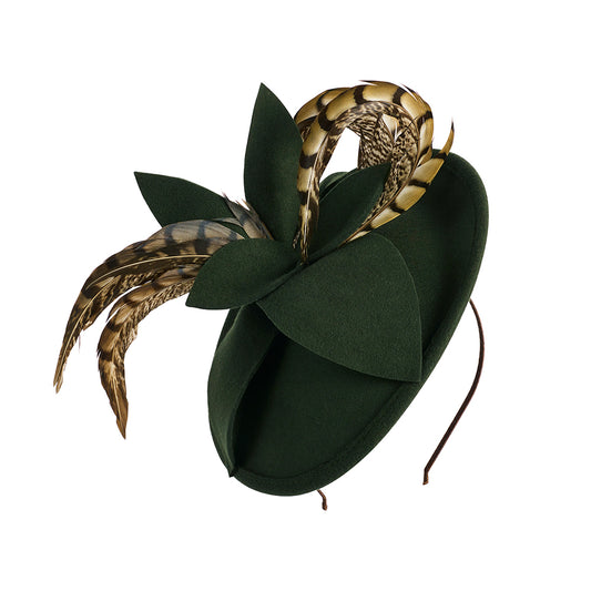 Failsworth Hats Wool Felt Disc Fascinator With Feathers - Olive