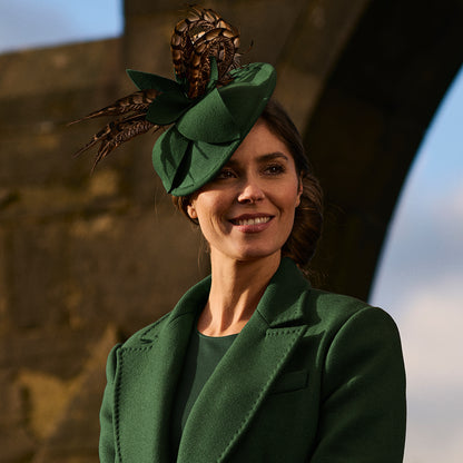 Failsworth Hats Wool Felt Disc Fascinator With Feathers - Olive