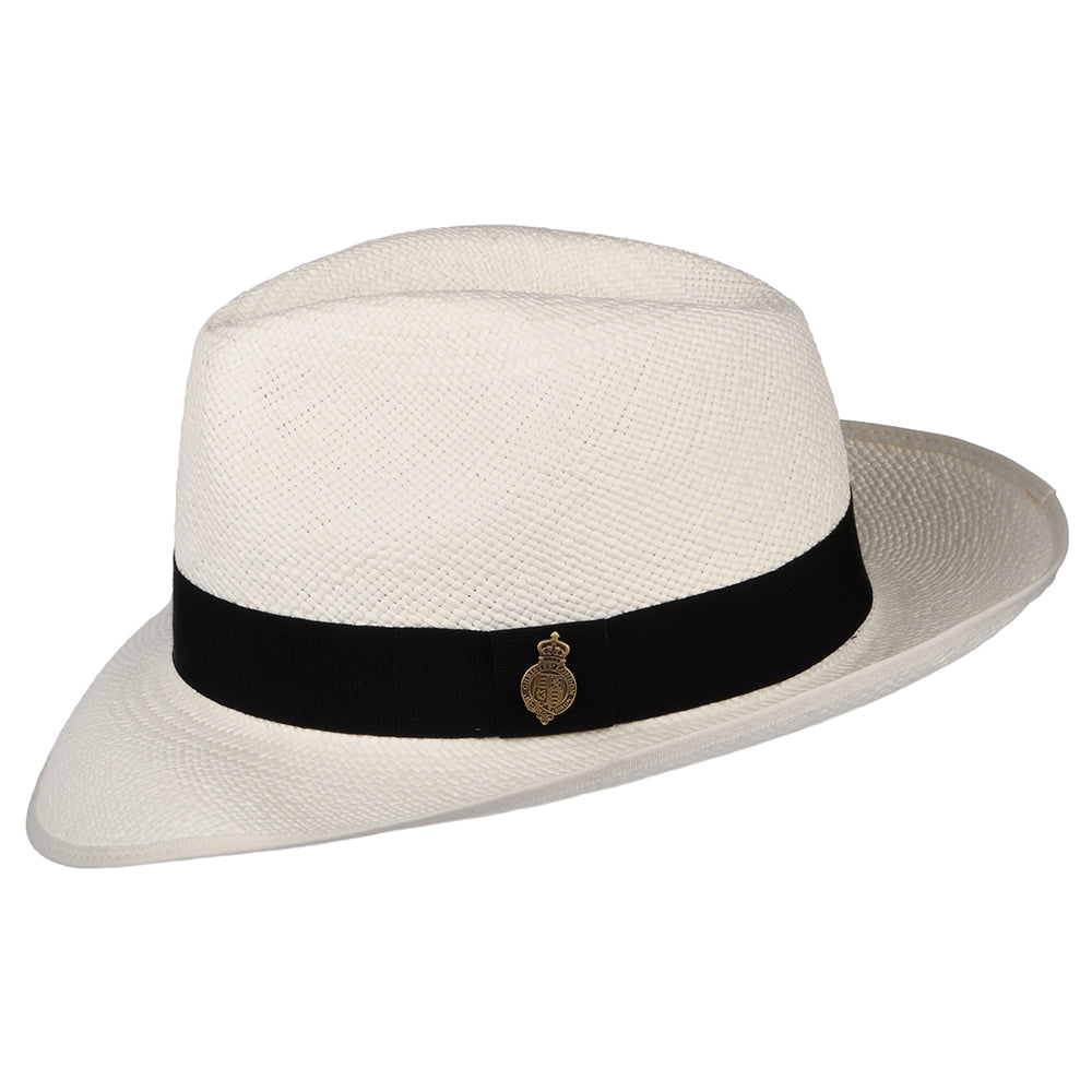 Christys Hats Classic Preset Panama Fedora Hat with Black Band - Bleach