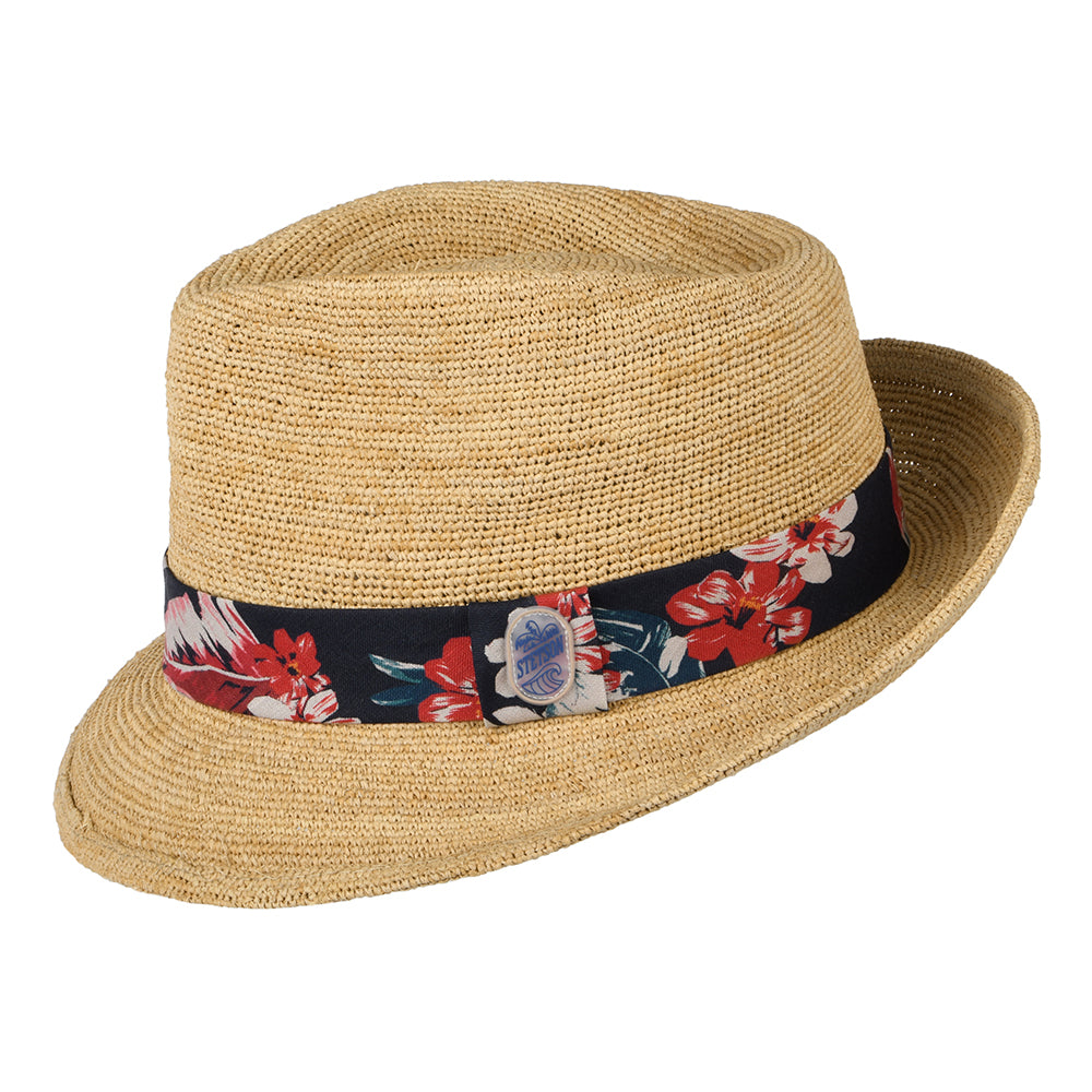 Stetson Hats Player Crocheted Raffia Straw Trilby Hat - Natural