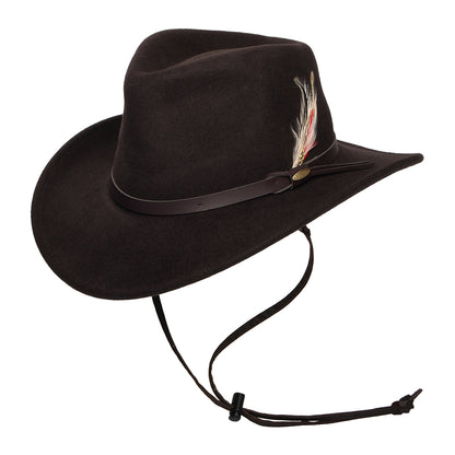 Scala Hats Dakota Stampede Crushable Water Repellent Wool Felt Outback Hat - Chocolate