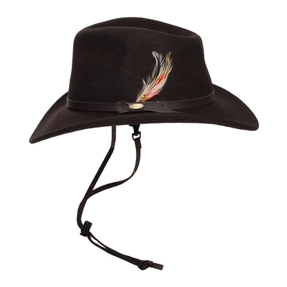 Scala Hats Dakota Stampede Crushable Water Repellent Wool Felt Outback Hat - Chocolate