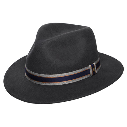 Stetson Hats Valcourt Traveller Crushable Water Repellent Wool Felt Safari Fedora Hat - Dark Grey