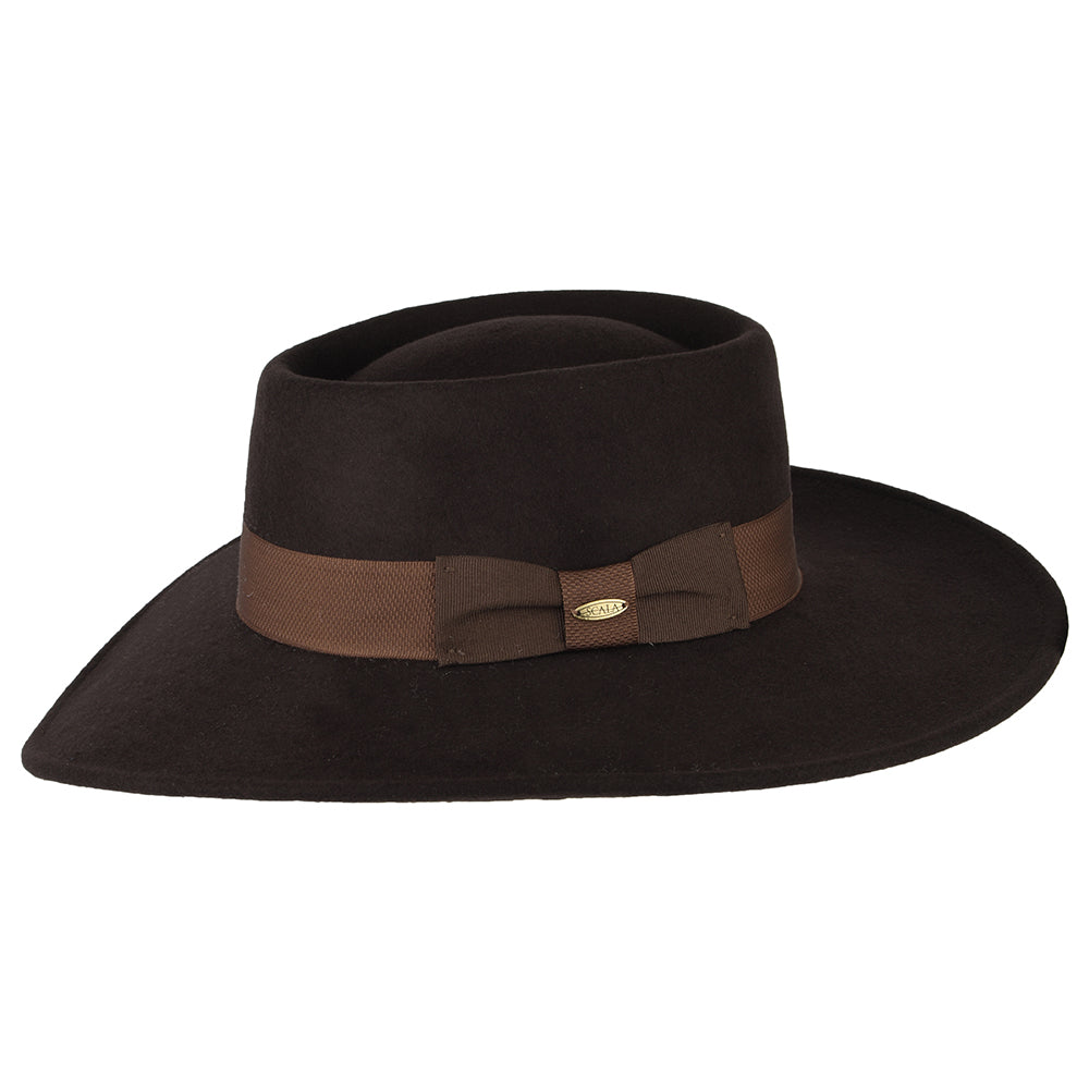 Scala Hats Hank Water Repellent Wool Felt Gaucho Hat - Chocolate