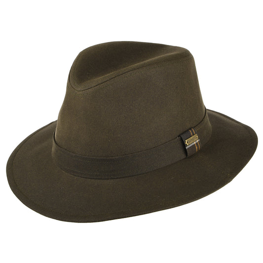 Barbour Hats Vintage Waxed Cotton Bushman Fedora Hat - Olive