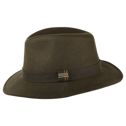 Barbour Hats Vintage Waxed Cotton Bushman Fedora Hat - Olive