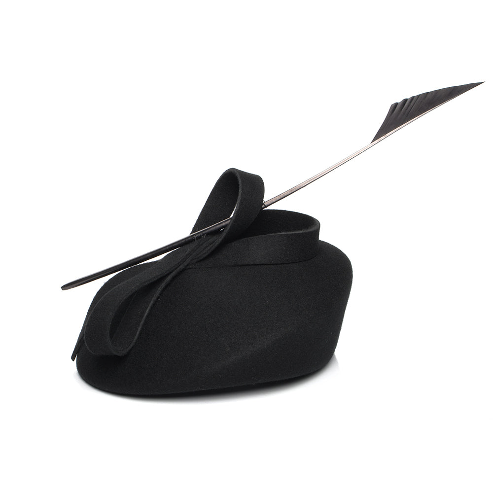 Whiteley Hats Wool Felt Beret With Quill - Black