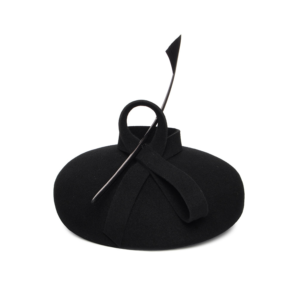 Whiteley Hats Wool Felt Beret With Quill - Black