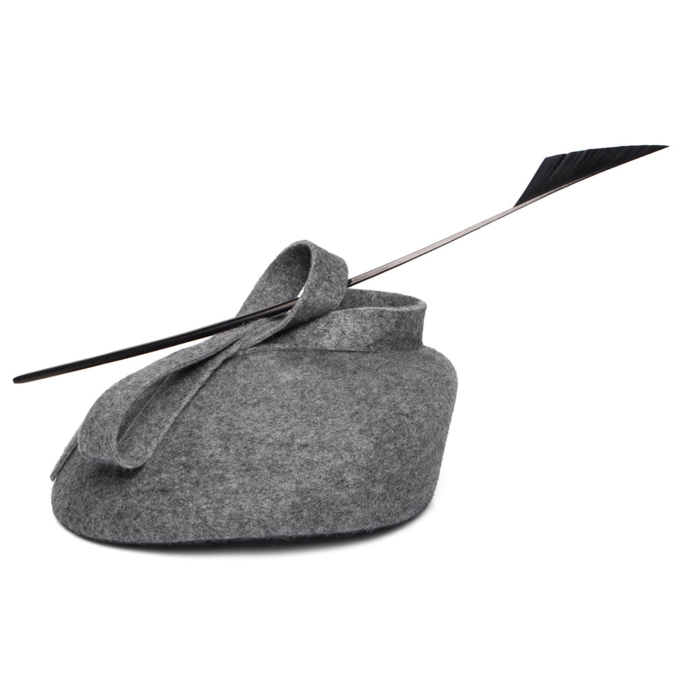 Whiteley Hats Wool Felt Beret With Quill - Charcoal