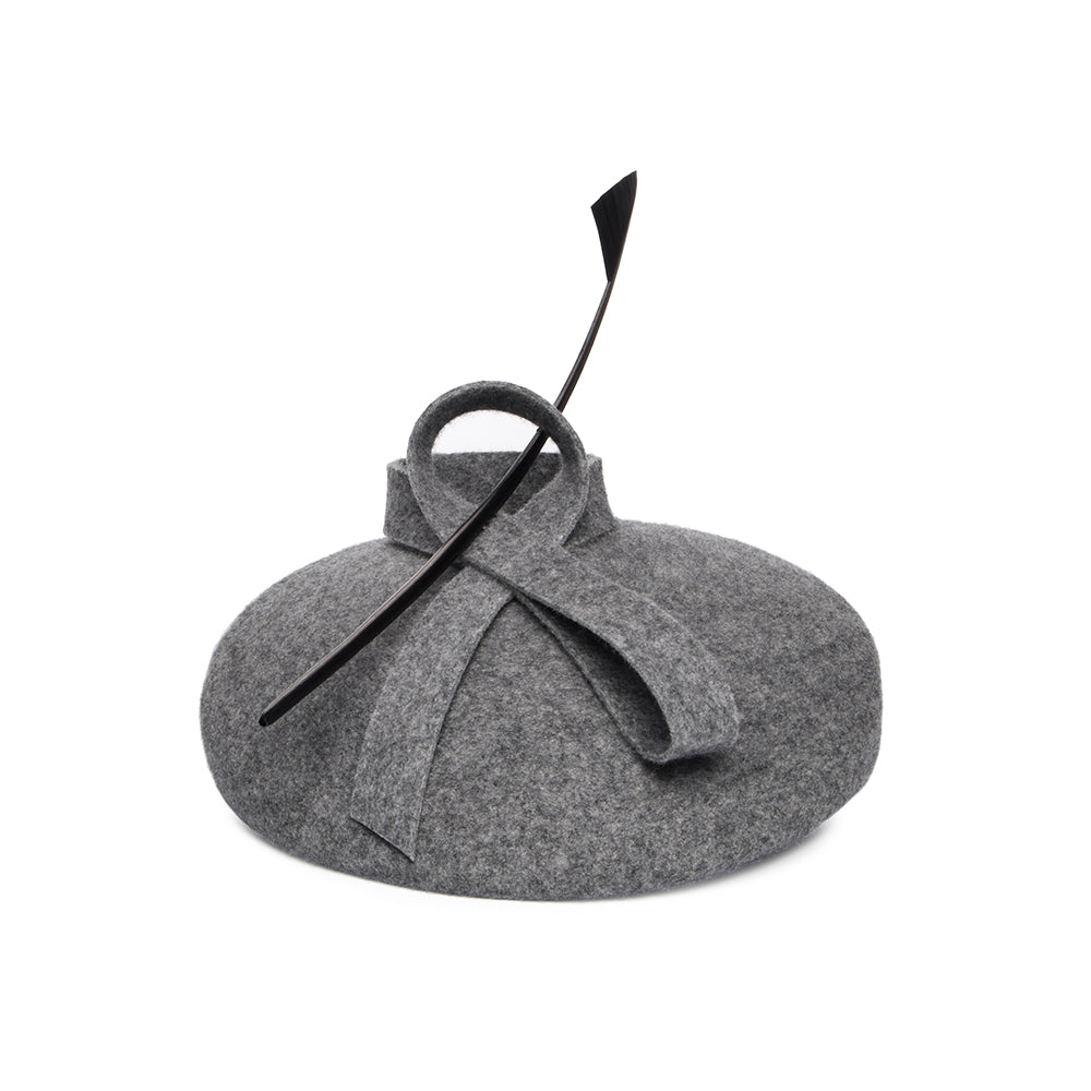 Whiteley Hats Wool Felt Beret With Quill - Charcoal