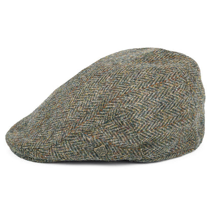 Failsworth Hats Harris Tweed Windowpane Herringbone Stornoway Flat Cap - Olive-Blue