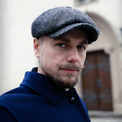 Failsworth Hats Harris Tweed Herringbone Carloway Newsboy Cap - Charcoal