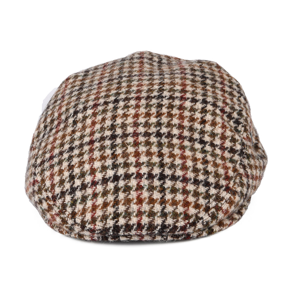 City Sport Harris Tweed Houndstooth Flat Cap - Cream-Olive-Brown