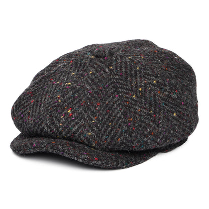 Jaxon & James Heavyweight Donegal Tweed Herringbone Errigal Newsboy Cap - Charcoal-Multi