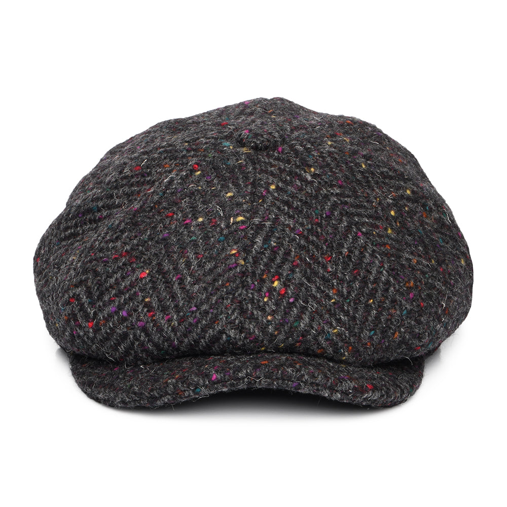 Jaxon & James Heavyweight Donegal Tweed Herringbone Errigal Newsboy Cap - Charcoal-Multi