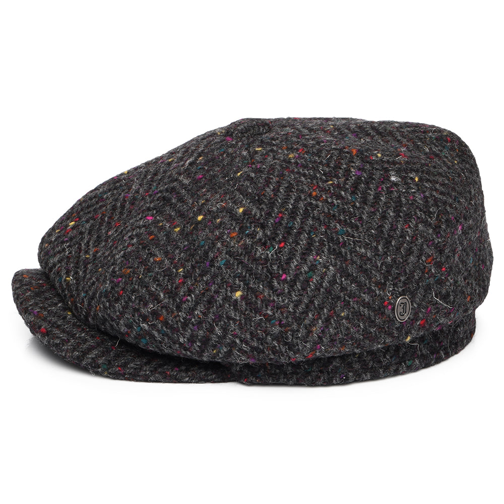 Jaxon & James Heavyweight Donegal Tweed Herringbone Errigal Newsboy Cap - Charcoal-Multi