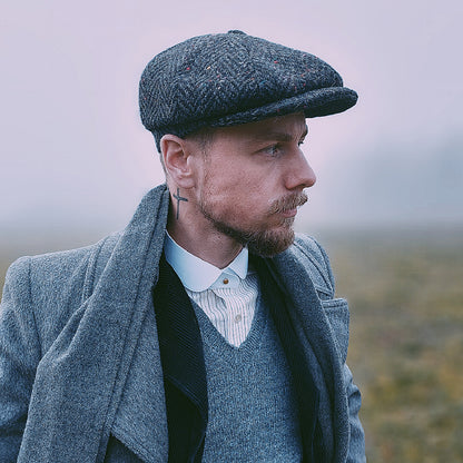 Jaxon & James Heavyweight Donegal Tweed Herringbone Errigal Newsboy Cap - Charcoal-Multi