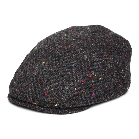 Jaxon & James Heavyweight Donegal Tweed Herringbone Finnegan Flat Cap - Charcoal-Multi