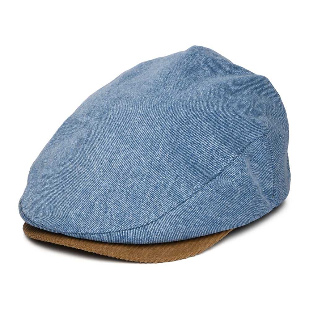 Brixton Hats Hooligan Washed Denim Flat Cap - Blue-Brown