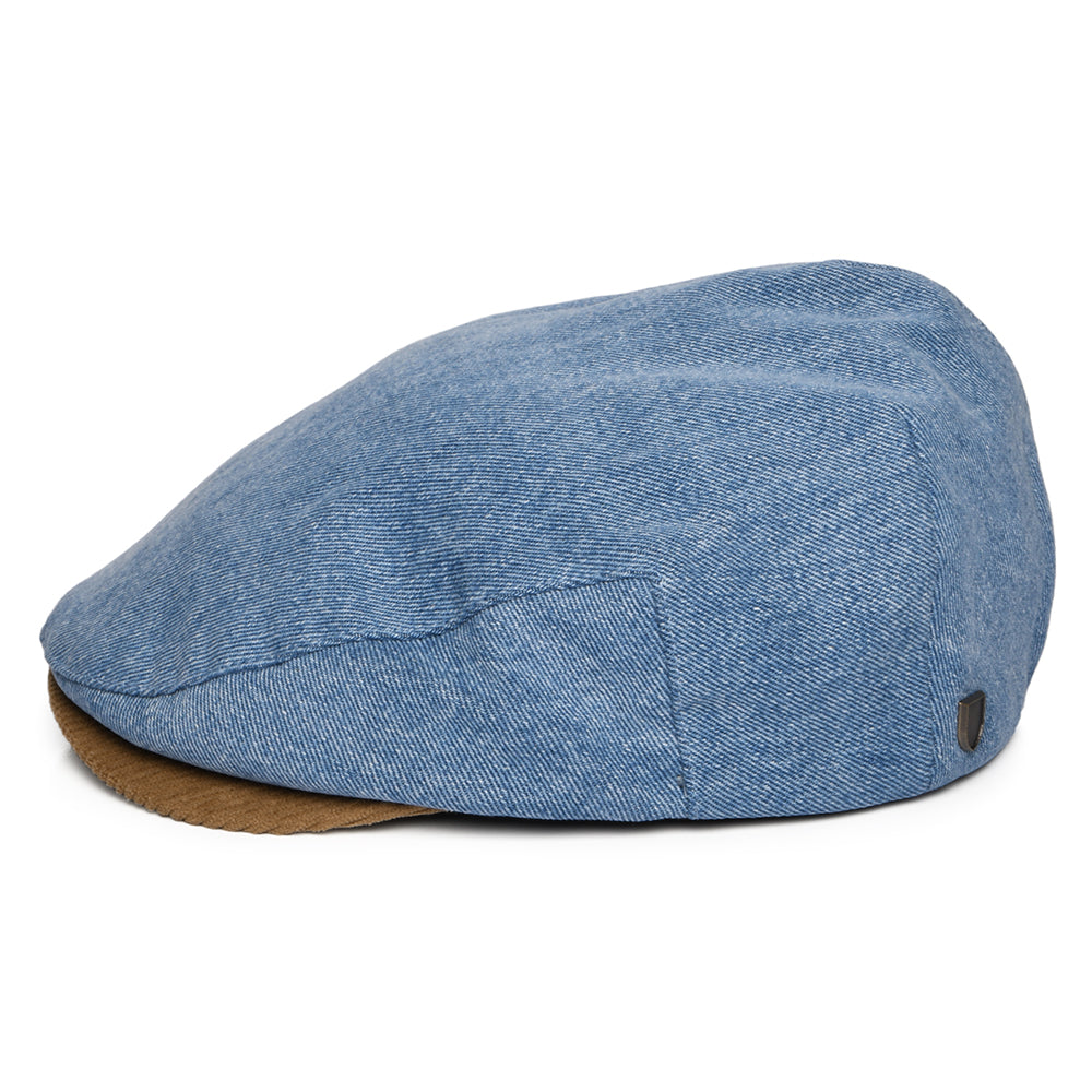 Brixton Hats Hooligan Washed Denim Flat Cap - Blue-Brown