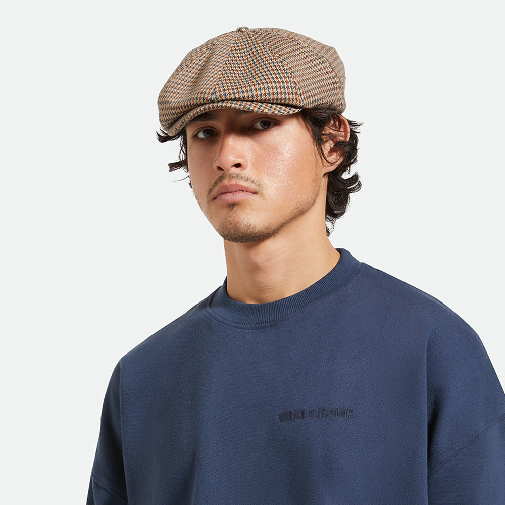 Brixton Hats Brood Houndstooth Newsboy Cap - Sand-Light Blue