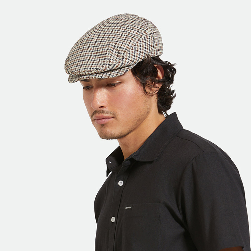 Brixton Hats Hooligan Houndstooth Flat Cap - Sand-Black-Sepia