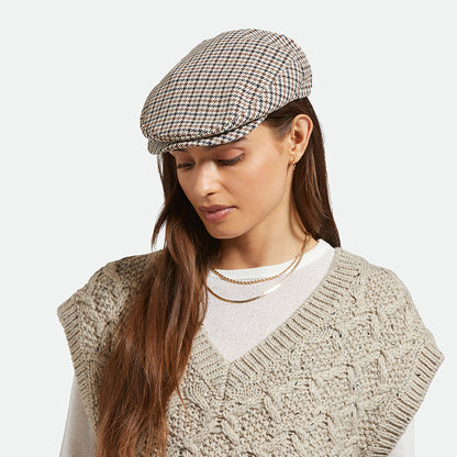 Brixton Hats Hooligan Houndstooth Flat Cap - Sand-Black-Sepia