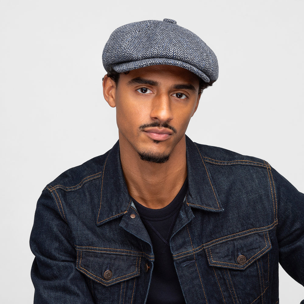 Bailey Hats Cassell Herringbone Wool Blend Newsboy Cap - Navy Blue