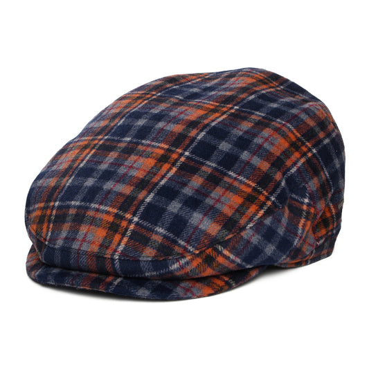 Bailey Hats Wickes Plaid Flat Cap With Earflaps - Navy-Orange