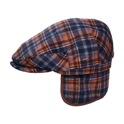 Bailey Hats Wickes Plaid Flat Cap With Earflaps - Navy-Orange