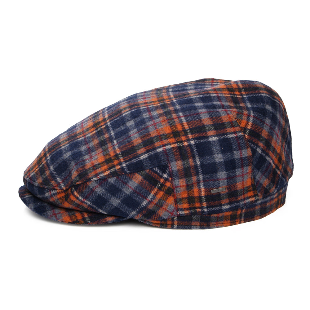 Bailey Hats Wickes Plaid Flat Cap With Earflaps - Navy-Orange