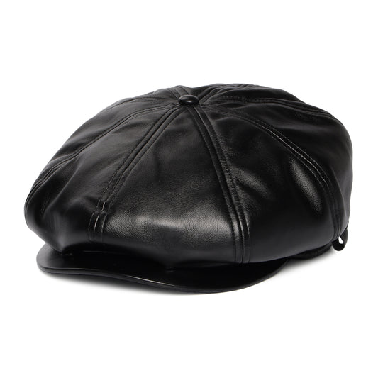 Kangol Faux Leather Newsboy Cap - Black