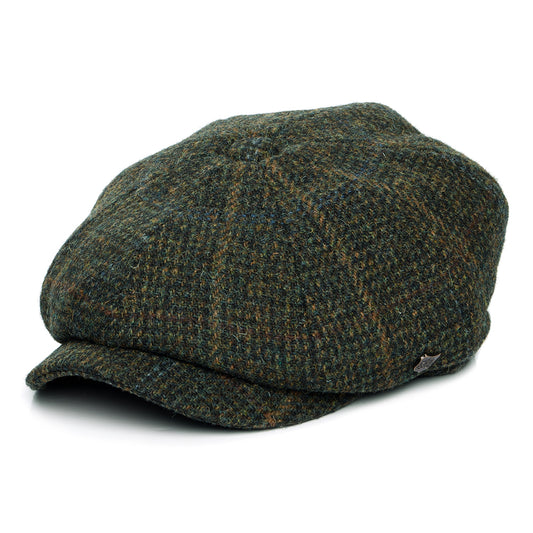 Failsworth Hats Harris Tweed Windowpane Carloway Newsboy Cap - Olive-Multi